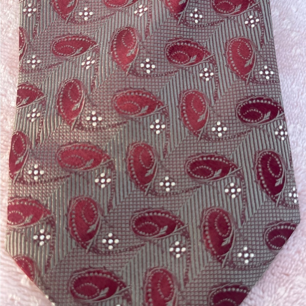 Elegant Paisley Men's Tie in Red and Gray - Picture 2 of 8